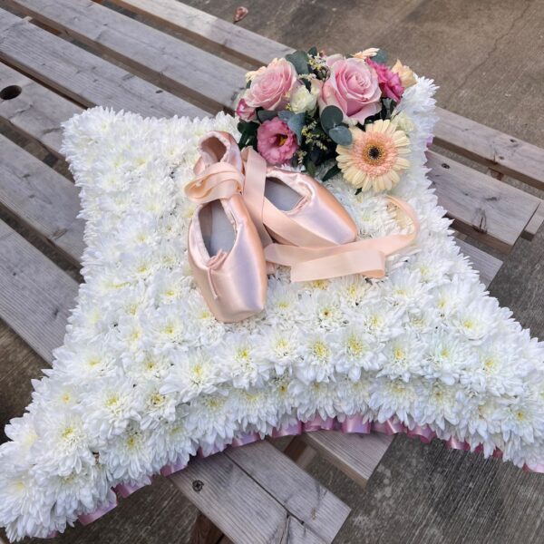 Ballet Shoes funeral flower tribute