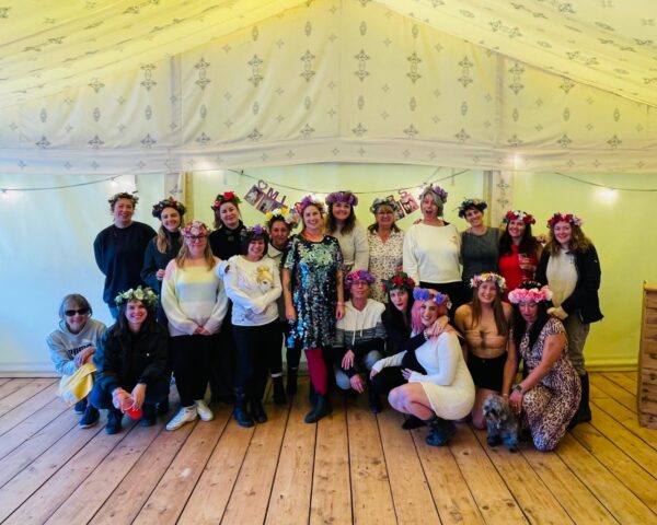 Hen Party Flower Crown Workshop with Little Tin Shed Flowers. Essex Hen Party ideas