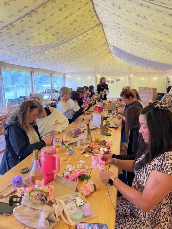 Hen Party Flower Crown Workshop with Little Tin Shed Flowers. Essex Hen Party ideas