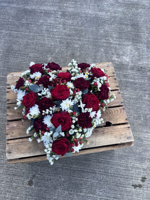 Heart funeral flower tribute red roses