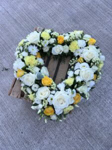 Open Heart funeral flower tribute yellow