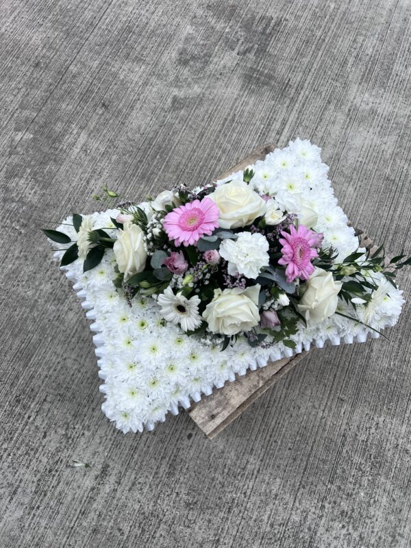 Pillow funeral flower tribute
