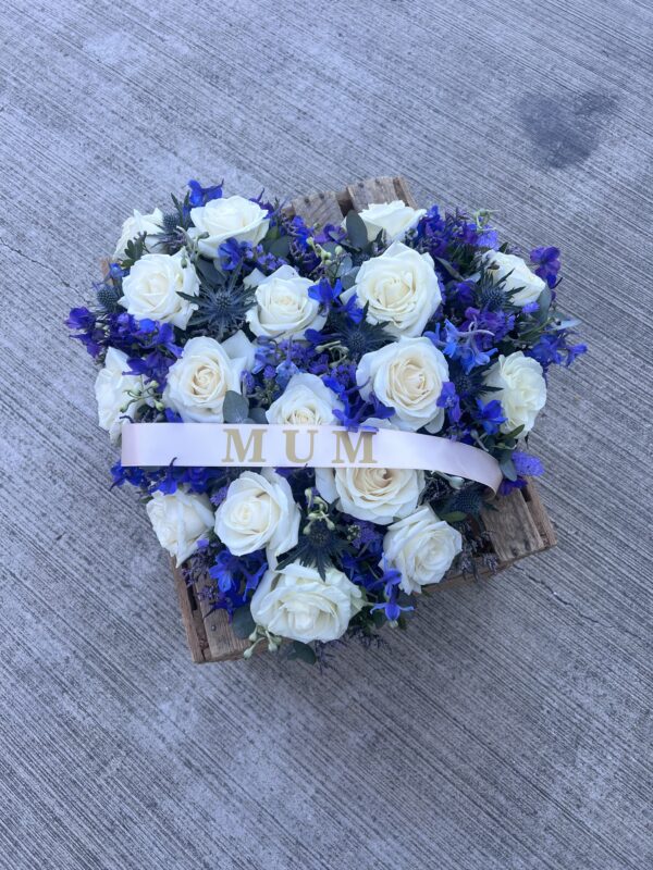 heart funeral flower tribute blue mum