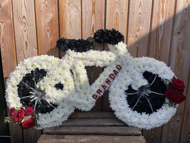Bike floral flower tribute for funeral