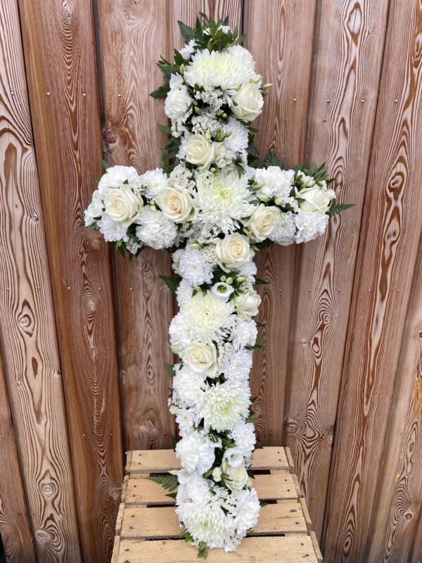 Funeral flower tribute cross
